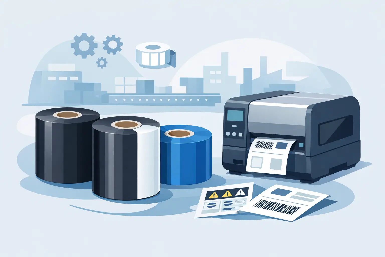 Guia de ribbons misto para etiquetas industriais com código de barras Guia de ribbons misto para etiquetas industriais com código de barras