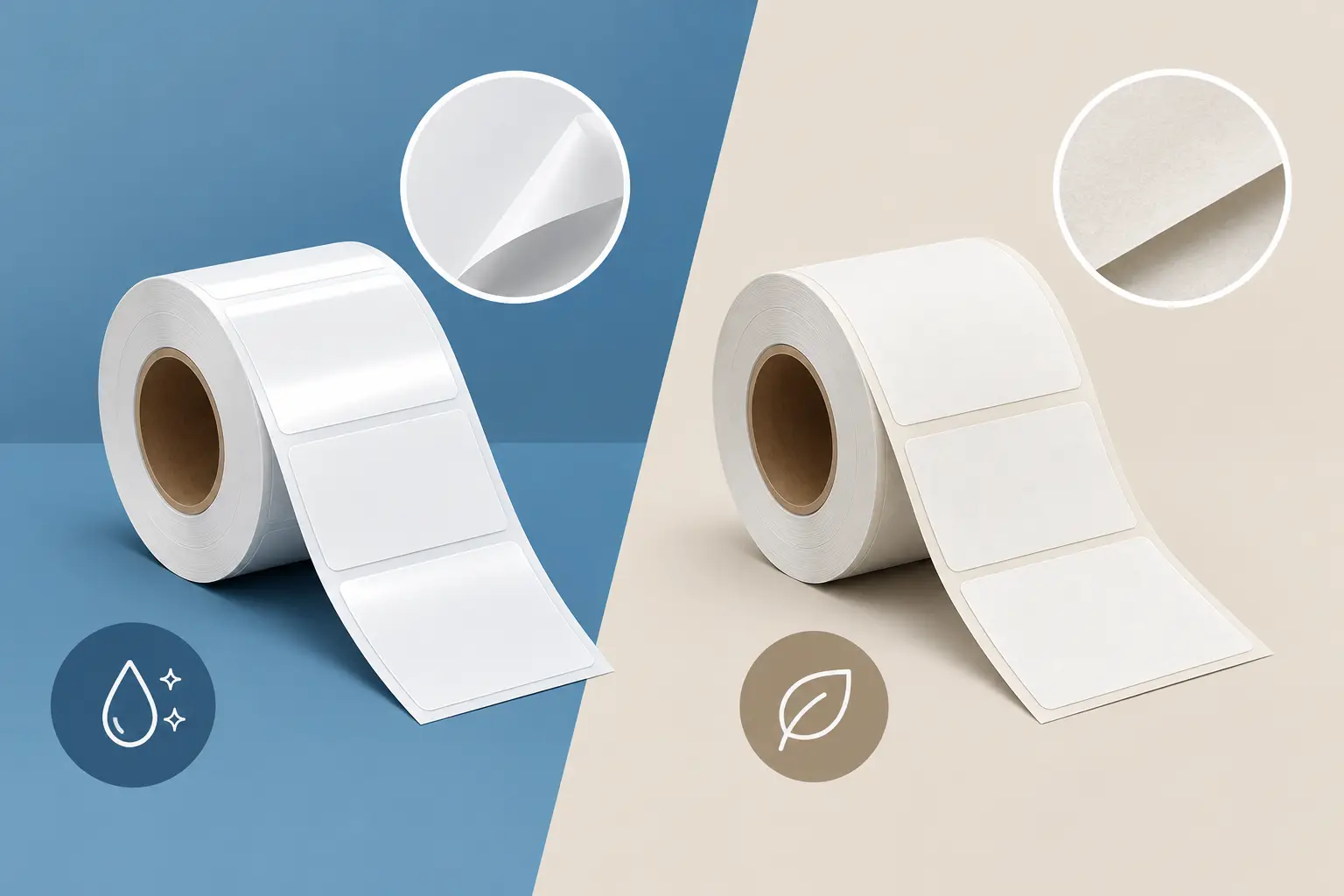Etiquetas sintéticas versus papel couchê